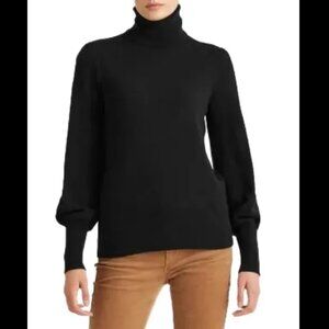 RALPH LAUREN 100% Cashmere Bishop Sleeve Turtleneck Sweater in Black SZ L